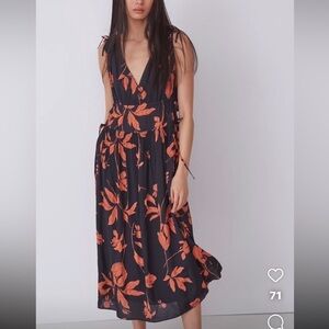 Thakoon Women's Floral Ruffle Maxi Dress Size 2 Black & Orange Sleeveless